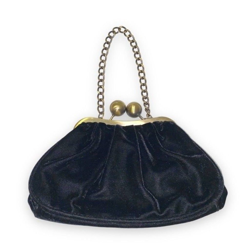 Steve Madden Vintage Black Velvet Kiss lock Sac Small Chain Mini Purse Cocktail